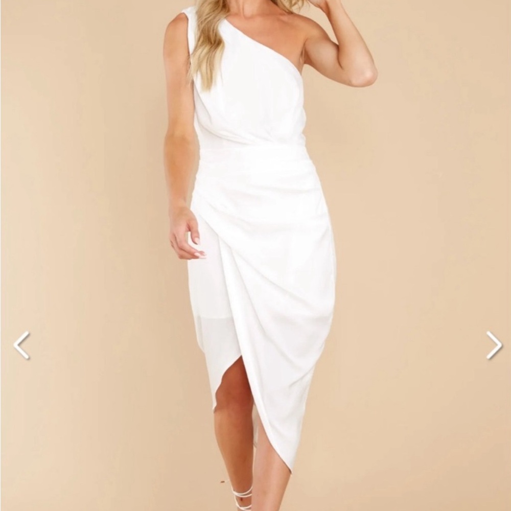 White one shoulder draped dress